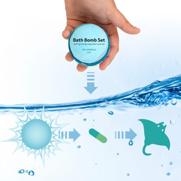 Sare de baie Cuculo tip bombă, cu capsule care cresc în interior, animale marine, 6 buc. - imagine 2