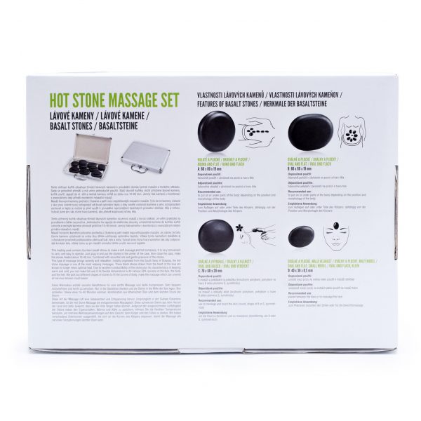 hsms2017_BoxBackSide Pietre vulcanice pentru masaje: Trusa într-o valiză de încălzire, 14 bucăți, 2 bucăți bandage pentru picioare + 2 bucăți de bandaje elastice pentru picioare GRATUIT - imagine 7