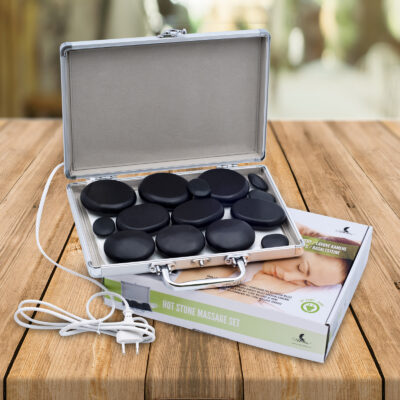 Pietre vulcanice pentru masaje: Trusa într-o valiză de încălzire, 14 bucăți, 2 bucăți bandage pentru picioare + 2 bucăți de bandaje elastice pentru picioare GRATUIT