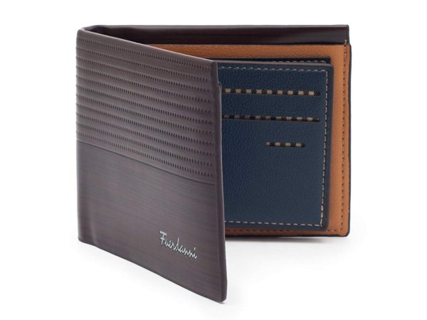 Portofel de bărbați subțire cu design imitație de lemn, piele ecologică - imagine 4