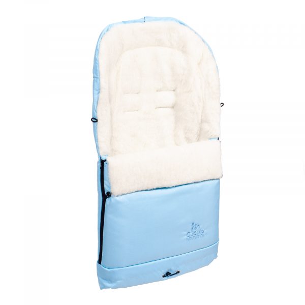 Sac de iarnă Arctic wool, lână de oaie, impermeabil + Mănuși pentru cărucior - Albastru deschis - imagine 2