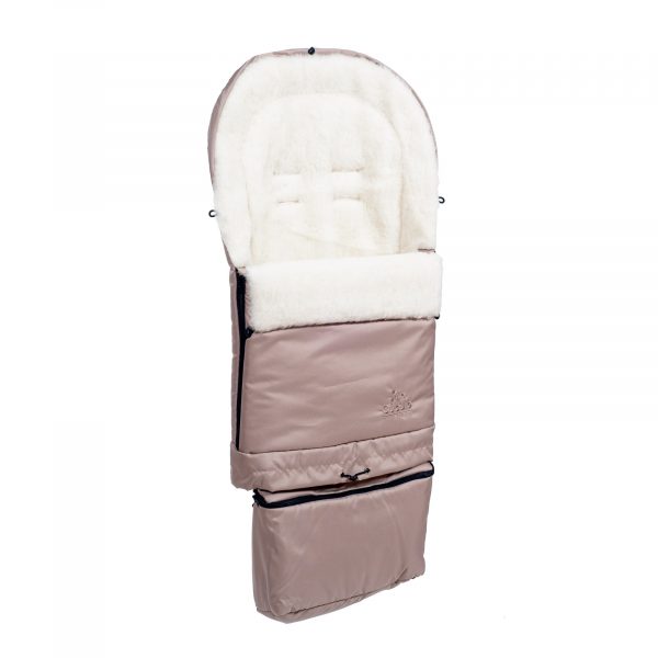 Sac de iarnă Arctic wool, lână de oaie, impermeabil + Mănuși pentru cărucior - Bej închis - imagine 3