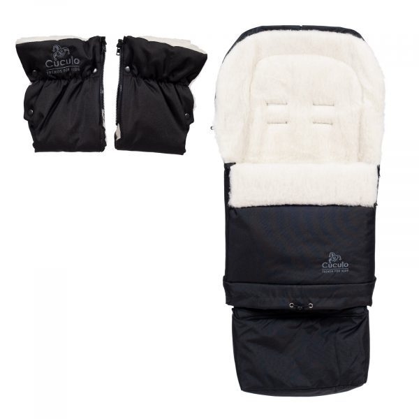 SET-Arctic-cerny Sac de iarnă Arctic wool, lână de oaie, impermeabil + Mănuși pentru cărucior - Negru - imagine 1