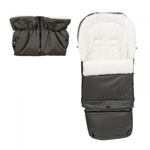 Sac de iarnă Arctic wool, lână de oaie, impermeabil + Mănuși pentru cărucior - Oliv - imagine 1