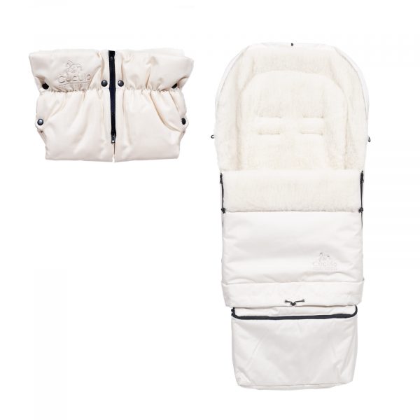 SET-Arctic-svetle-bezovy Sac de iarnă Arctic wool, lână de oaie, impermeabil + Mănuși pentru cărucior - Bej deschis - imagine 1