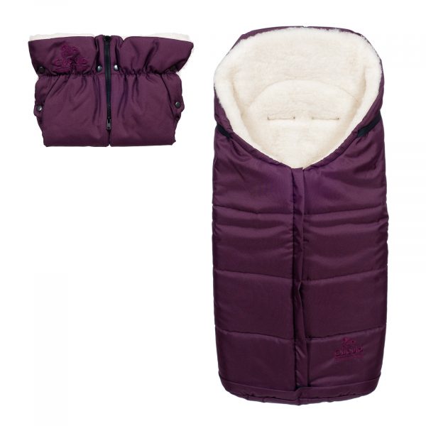 Sac de iarnă impermeabil Iceland wool, lână de oaie + Mănuși pentru cărucior impermeabile - Vin roșu - imagine 1