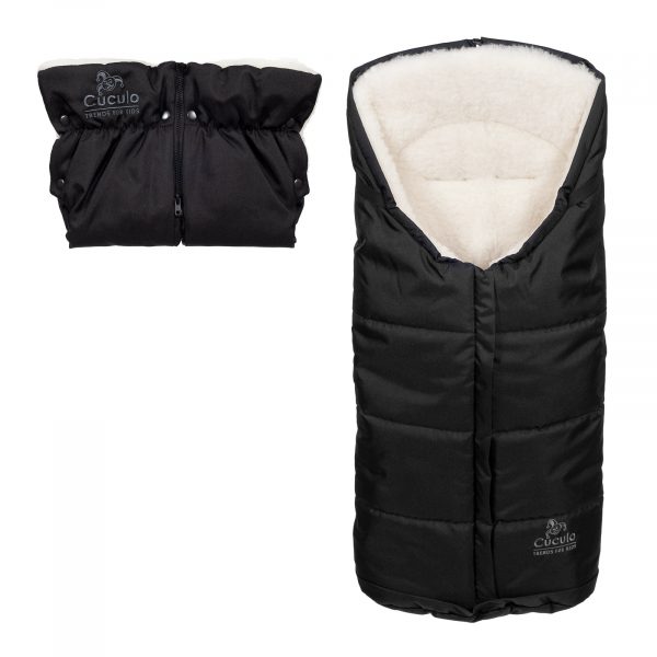 SET-Iceland-cerny Sac de iarnă impermeabil Iceland wool, lână de oaie + Mănuși pentru cărucior impermeabile - Negru - imagine 1