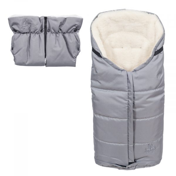 SET-Iceland-sedy Sac de iarnă impermeabil Iceland wool, lână de oaie + Mănuși pentru cărucior impermeabile - Gri - imagine 1