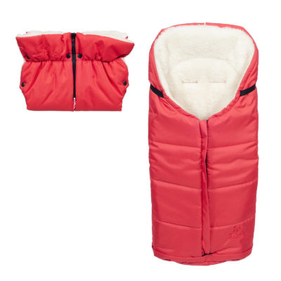 Sac de iarnă impermeabil Iceland wool, lână de oaie + Mănuși pentru cărucior impermeabile - Roșu deschis