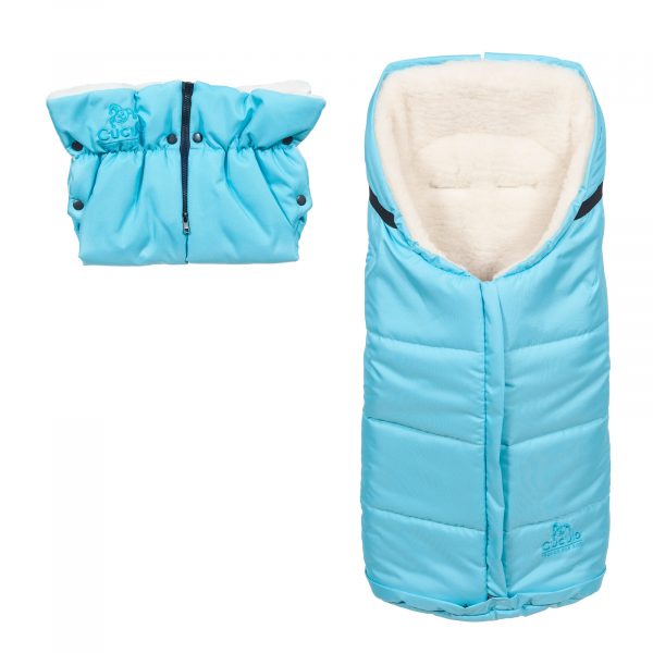 SET-Iceland-svetle-tyrkys Sac de iarnă impermeabil Iceland wool, lână de oaie + Mănuși pentru cărucior impermeabile  -  Turcoaz ușor - imagine 1