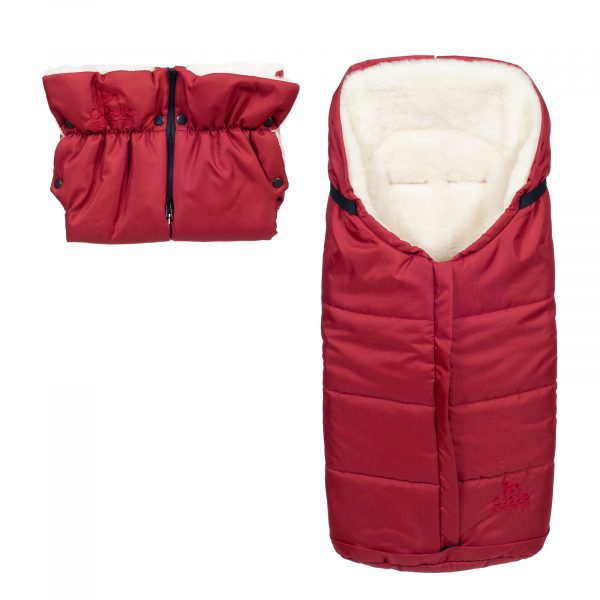 SET-Iceland-tmave-cerveny Sac de iarnă impermeabil Iceland wool, lână de oaie + Mănuși pentru cărucior impermeabile - Roșu închis - imagine 1