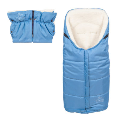 Sac de iarnă impermeabil Iceland wool, lână de oaie + Mănuși pentru cărucior impermeabile - Albastru închis