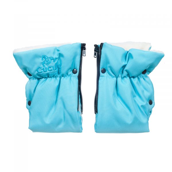 rukavnik-svetle-tyrkys-03 Sac de iarnă impermeabil Iceland wool, lână de oaie + Mănuși pentru cărucior impermeabile  -  Turcoaz ușor - imagine 5