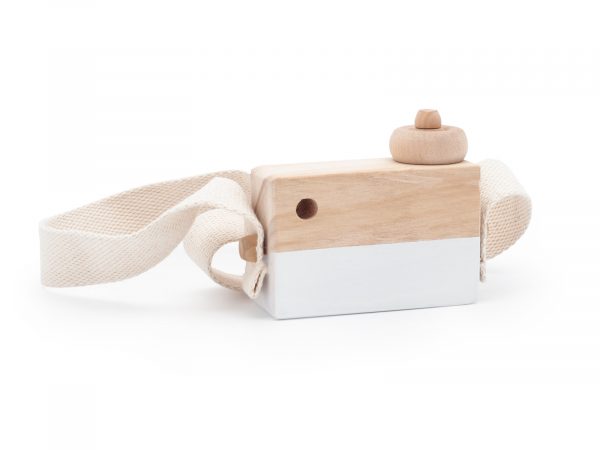 Aparatul foto – jucărie elegantă din lemn, albă - imagine 3