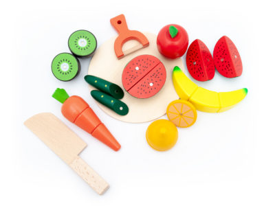 Jucărie din lemn SET FRUCTE ȘI LEGUME PENTRU TĂIAT