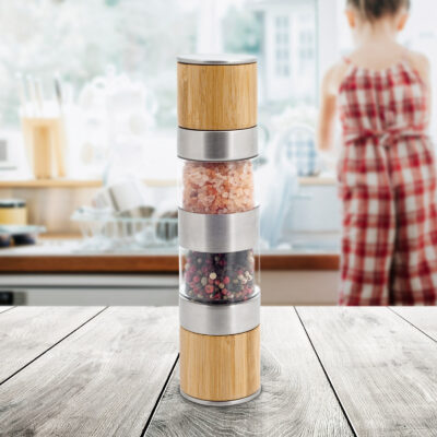 Râșniță manuală Duette pentru sare și piper sau condimente 2in1, DOMESTICO - Design de Bambus
