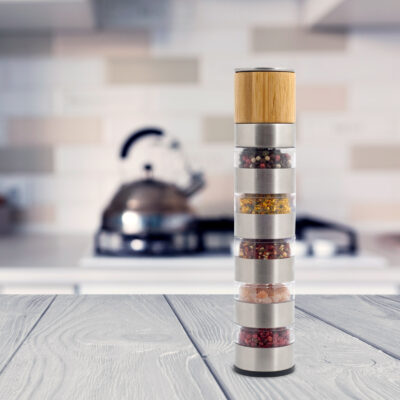 Râșniță manuală pentru sare și piper sau condimente 5in1, DOMESTICO - Design de Bambus