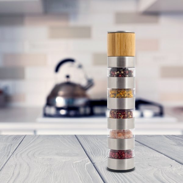 Râșniță manuală pentru sare și piper sau condimente 5in1, DOMESTICO - Design de Bambus - imagine 1