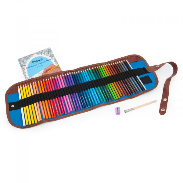 Creioane colorate Cuculo într-o carcasă care se rulează (albastră), cu ascuțitoare și extensie, 48 bucăți, cărți de colorat anti-stres GRATUIT - imagine 2