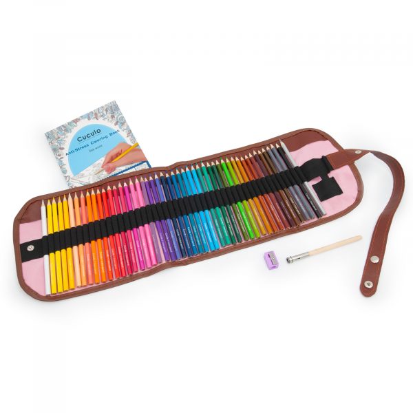 Creioane colorate Cuculo într-o carcasă care se rulează (roz), cu ascuțitoare și extensie, 48 bucăți, cărți de colorat anti-stres GRATUIT - imagine 8