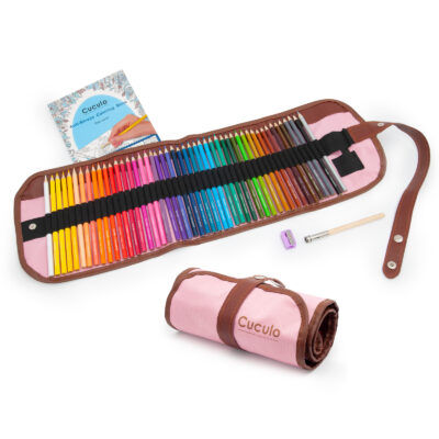 Creioane colorate Cuculo într-o carcasă care se rulează (roz), cu ascuțitoare și extensie, 48 bucăți, cărți de colorat anti-stres GRATUIT