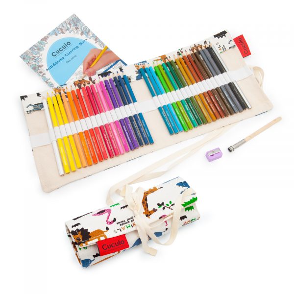 36-kusu-ANIMALS-01pouzdro Culori Cuculo, într-o carcasă cu motiv ANIMALS care se rulează, cu ascuțitoare și extensie pentru a le lungi, 36 de bucăți, cărți de colorat anti-stres GRATUIT - imagine 1
