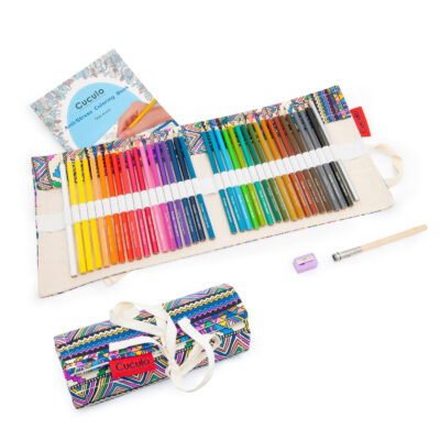 Culori Cuculo, într-o carcasă cu motiv ETNO care se rulează, cu ascuțitoare și extensie pentru a le lungi, 36 de bucăți, cărți de colorat anti-stres GRATUIT