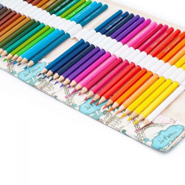 Culori Cuculo, într-o carcasă cu motiv PARIS care se rulează, cu ascuțitoare și extensie pentru a le lungi, 36 de bucăți, cărți de colorat anti-stres GRATUIT - imagine 2