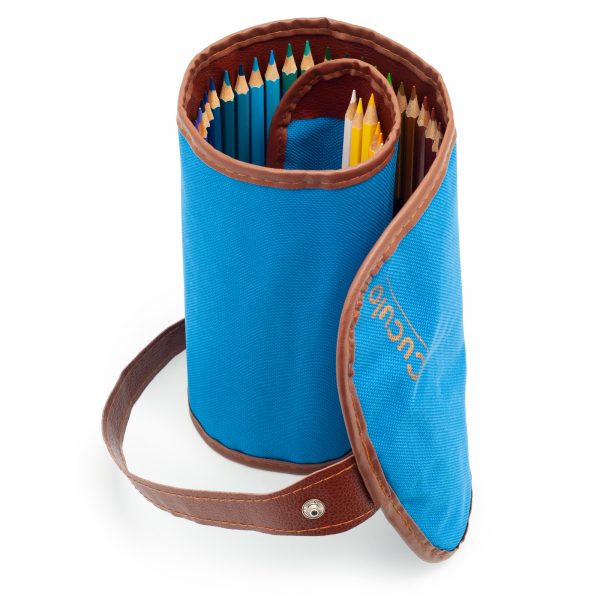 Creioane colorate Cuculo într-o carcasă care se rulează (albastră), cu ascuțitoare și extensie, 48 bucăți, cărți de colorat anti-stres GRATUIT - imagine 3