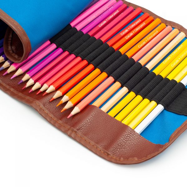 Creioane colorate Cuculo într-o carcasă care se rulează (albastră), cu ascuțitoare și extensie, 48 bucăți, cărți de colorat anti-stres GRATUIT - imagine 4