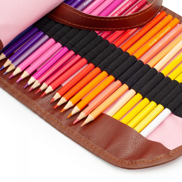 Creioane colorate Cuculo într-o carcasă care se rulează (roz), cu ascuțitoare și extensie, 48 bucăți, cărți de colorat anti-stres GRATUIT - imagine 3