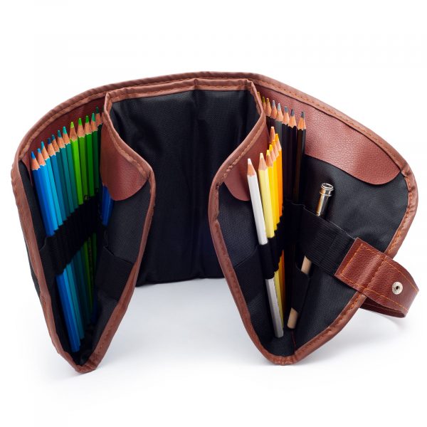 Creioane de acuarelă Cuculo, într-o carcasă neagră care se rulează, cu ascuțitoare, pensulă și extensie pentru a le lungi, 72 de bucăți, cărți de colorat anti-stres GRATUIT - imagine 3