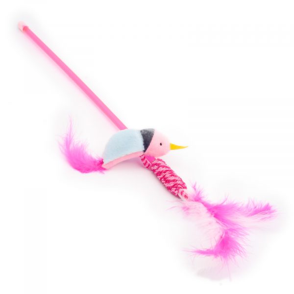 Jucărie pentru pisici, stâlp cu pene și pasăre, roșie - imagine 3