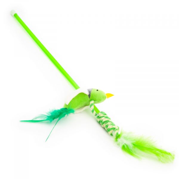HrackaProKocky-udice_Zelena_01 Jucărie pentru pisici, stâlp cu pene și pasăre, verde - imagine 3