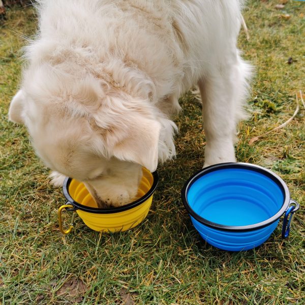 Vas pentru animale, din silicon, pliabil, cu carabinieră, galben, dimensiune S, L, Domestico - imagine 5
