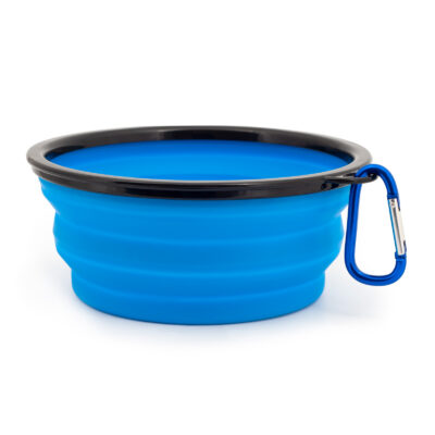 Vas pentru animale, din silicon, pliabil, cu carabinieră, albastru, dimensiune S, L, Domestico