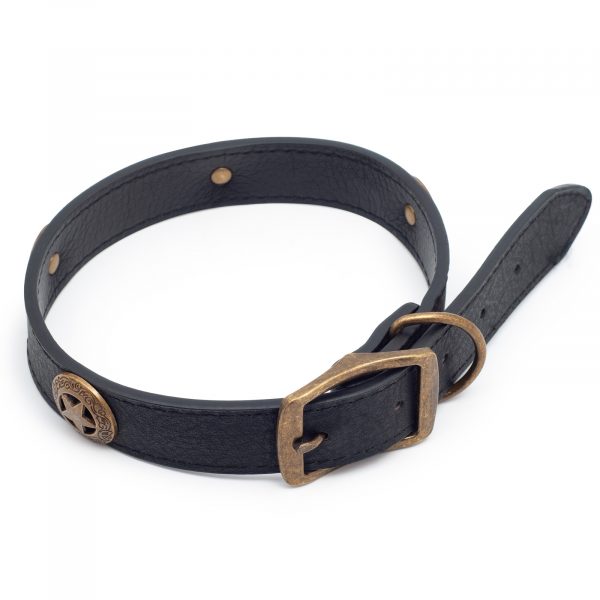 ObojekSTAR-BK_01 Zgardă STAR, piele ecologică, neagră, Domestico - imagine 3