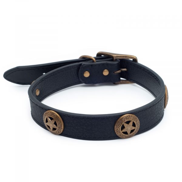 ObojekSTAR-BK_02 Zgardă STAR, piele ecologică, neagră, Domestico - imagine 1