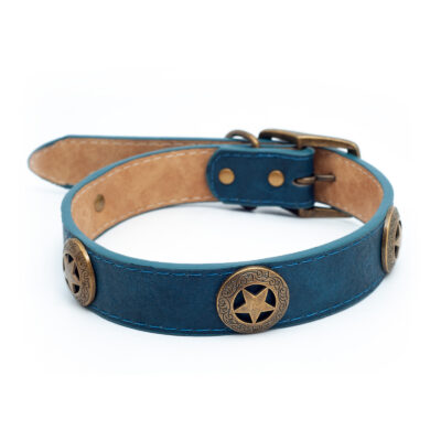 Zgardă STAR, piele ecologică, albastră, Domestico