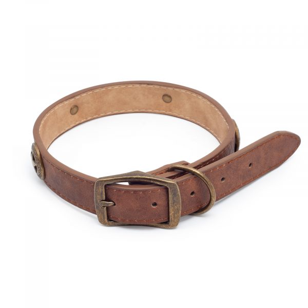 Zgardă STAR, piele ecologică, maronie, Domestico - imagine 3