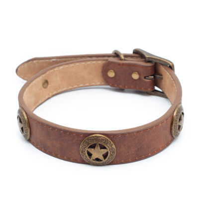 Zgardă STAR, piele ecologică, maronie, Domestico