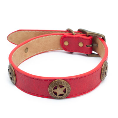 Zgardă STAR, piele ecologică, roșie, Domestico