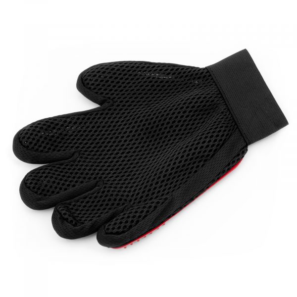 Mănușă din silicon pentru perierea și masajul blănii câinilor și pisicilor, roșie, pentru stângaci, pentru dreptaci, Domestico - imagine 3