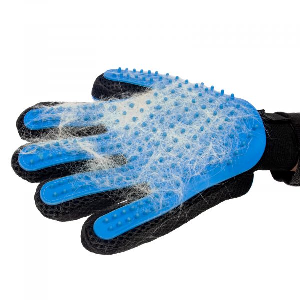 Mănușă din silicon pentru perierea și masajul blănii câinilor și pisicilor, albastră, pentru stângaci, pentru dreptaci, Domestico - imagine 3