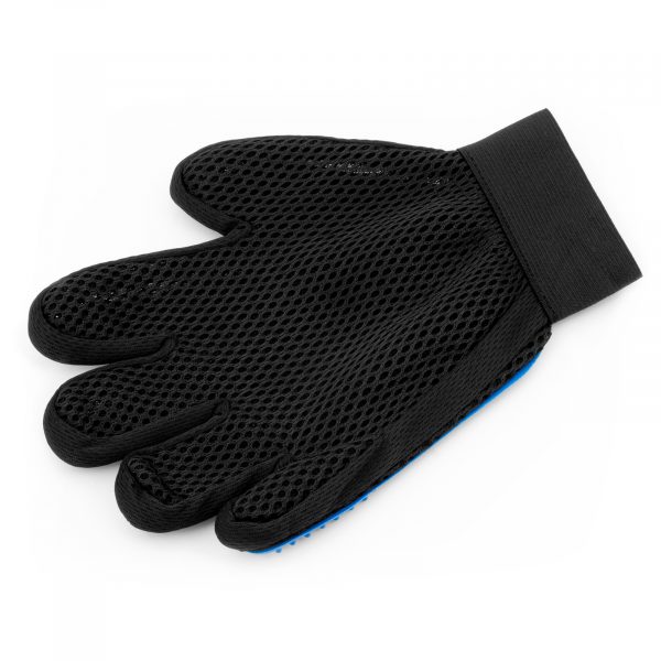 Mănușă din silicon pentru perierea și masajul blănii câinilor și pisicilor, albastră, pentru stângaci, pentru dreptaci, Domestico - imagine 2