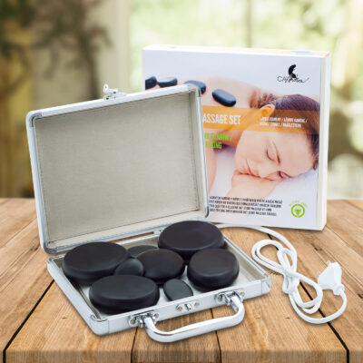 Pietre vulcanice pentru masaje: Trusa într-o valiză de încălzire - 8 bucăți